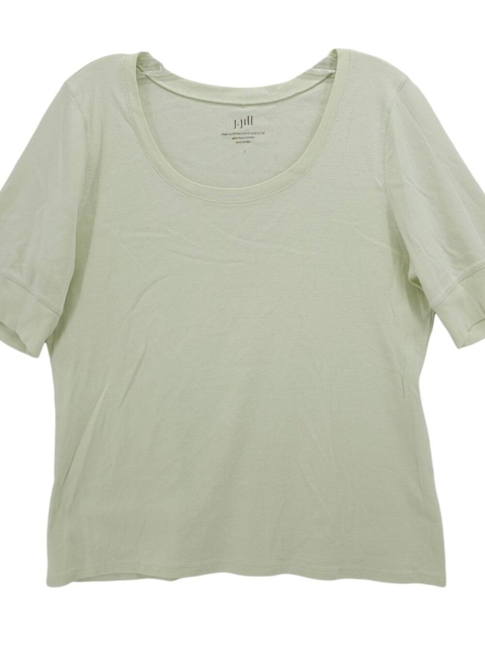 J JILL Pale Green Elbow Sleeve Tee 100% Pima Cotton Size LARGE